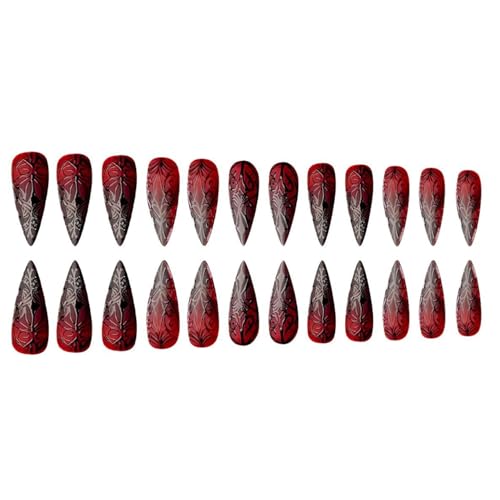 Halloween Press On Nails - Stiletto Almond, 24Pcs 3D Designs