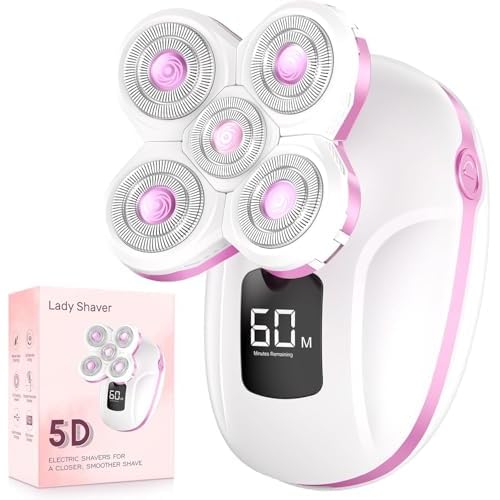 Electric Razors for Women Legs, Rechargeable Rotary Painless Shaver for Legs Bikini Facial Hair Removal, Body Wet/Dry Razor Water Resistant Grooming Kit, Cordless Womens Trimmer for Grooming,LightPink