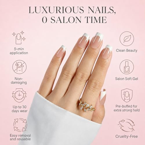 Ivory Press On Nails - French Tip Medium Square UV Finish | 32 Nails Kit