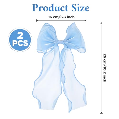 DOPENSPI 2PCS Large Blue Hair Bow Clips - Elegant Silk Ribbon Barrettes