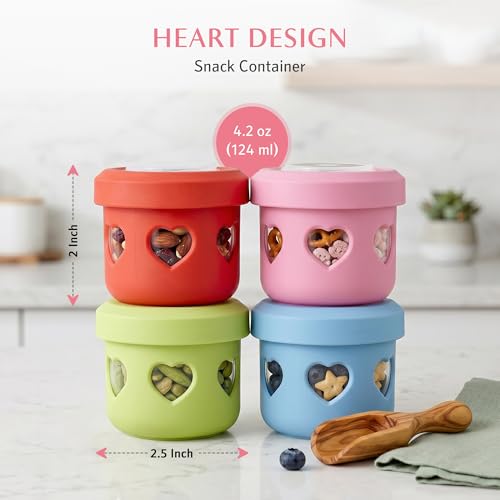 MosJos Reusable Snack Containers - 4.2 Oz Leakproof with Silicone Sleeve