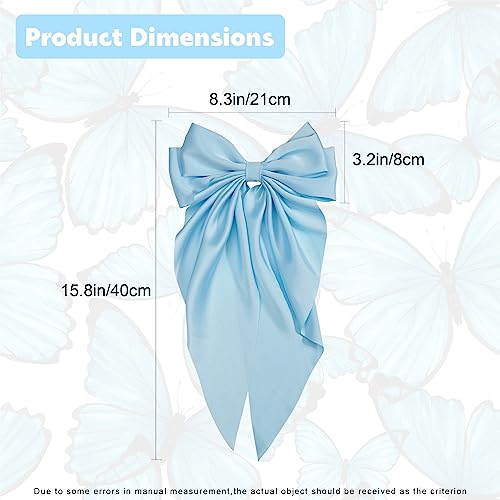 Large Silky Satin Blue Bow Hair Clip with Long Tails for Women