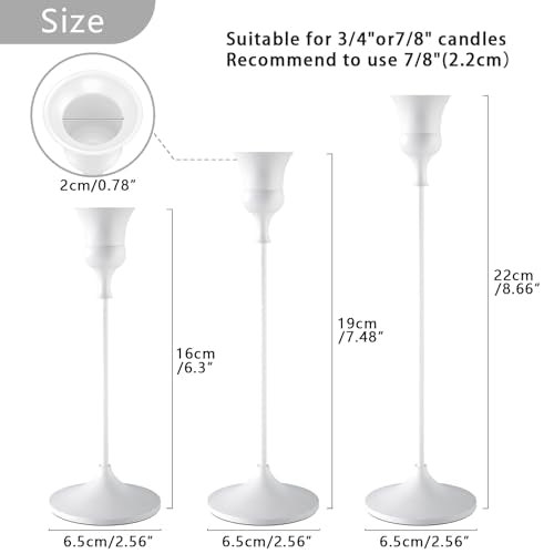 SHOWIN White Taper Candle Holders Set of 3 - Sturdy Aluminum Alloy Decor