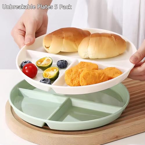 LRUUIDDE 9-Inch Portion Control Plate Set - 5 Pack, BPA Free, Unbreakable Divided Design for Balanced Eating