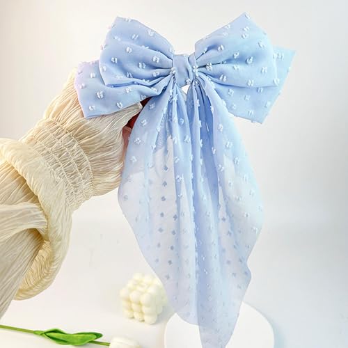 8-Inch Blue Satin Hair Bows for Women & Girls - Elegant Clip