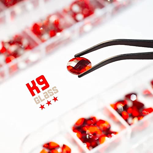 qiipii Red Nail Rhinestones 3 Boxes Multi-Shapes Flatback Gems for Nail Art & Crafts