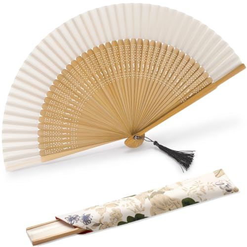 Vintage Bamboo Silk Folding Hand Fan for Women - 8.3x15 inches