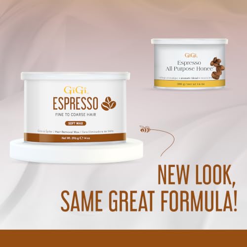 GIGI Espresso All Purpose Honee Soft Wax 14 oz for Face & Body Hair Removal - Antioxidant Infused