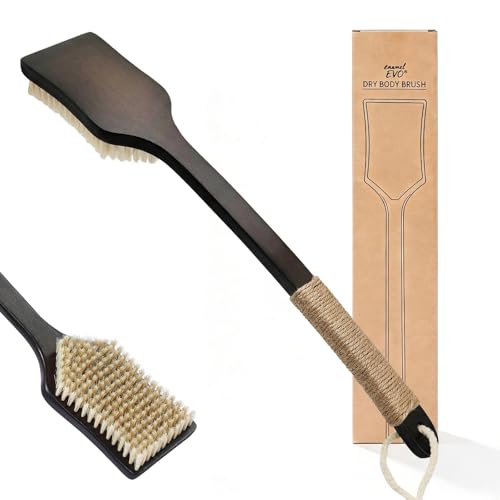 EnamelEVO Curved Long Handle Back Scrubber with Natural Stiff Bristles