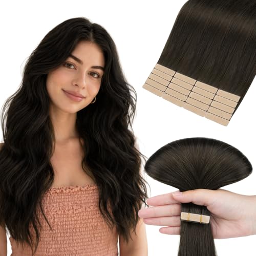 HOTBANANA 18" Tape-In Human Hair Extensions - Dark Brown, 20pcs 50g