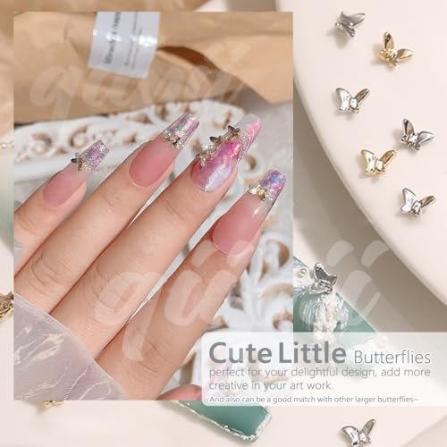 3D Butterfly Nail Charms Set - 58pcs Gold & Silver Rhinestones