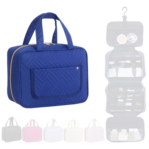 Blue Hanging Toiletry Bag for Women | Multi-Compartment Travel Organizer