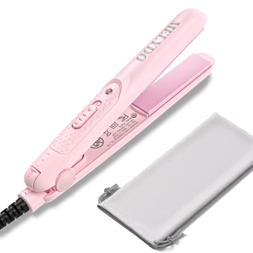 MELYDO Pink Mini Travel Flat Iron 0.7 Inch Hair Straightener & Curling Iron