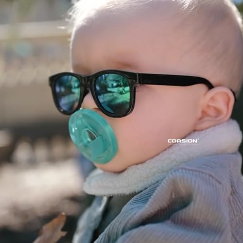 COASION Bendable Polarized Baby Sunglasses with Silicon Strap - Dark Blue/Grey, 0-24M