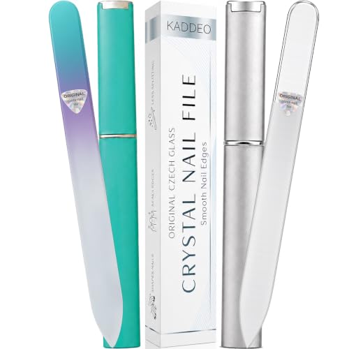 KADDEO 2-Pack Aqua & Silver Czech Glass Nail Files for Natural Nails Dual-Grit