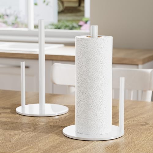 Stainless Steel Paper Towel Holder with Weighted Base - White