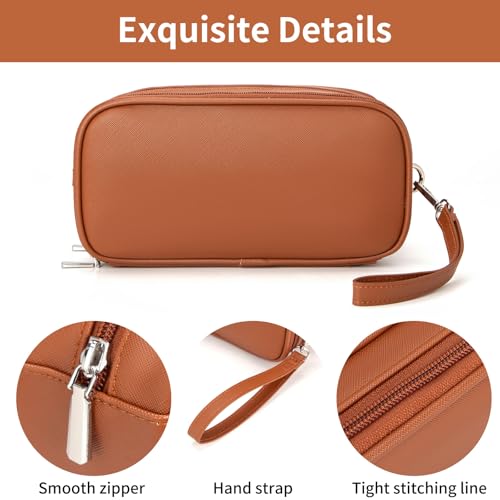 Brown Makeup Bag for Women - Waterproof Organizer with Brush Holder