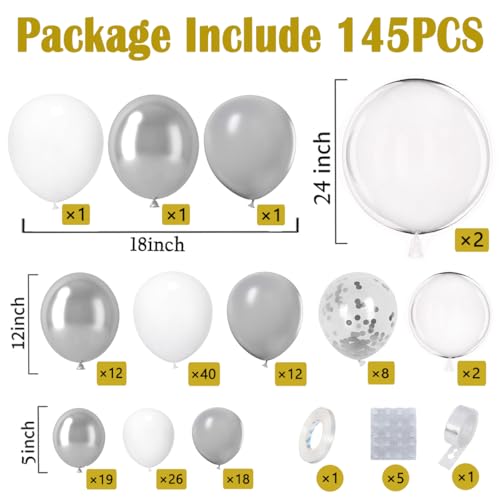 KARLURE White Silver Balloon Arch Kit - Party Decoration Garland