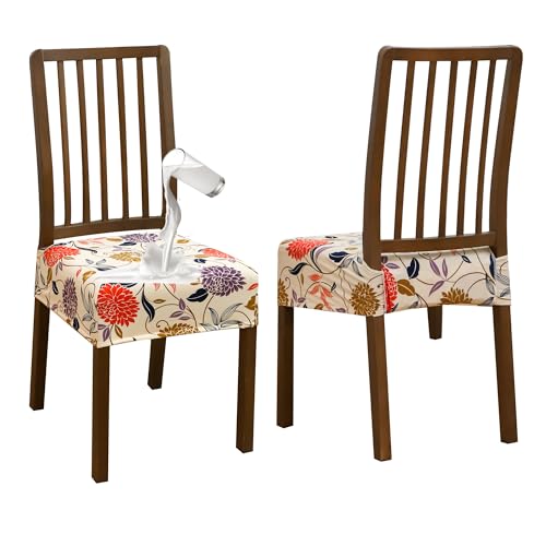 Waterproof Floral Dining Chair Seat Covers - Set of 4, Non-Slip & Washable