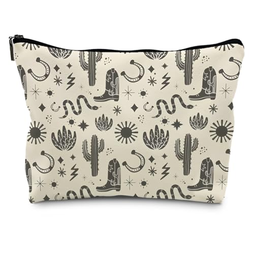 Vintage Cowboy Boots Makeup Bag - Compact PU Toiletry Pouch