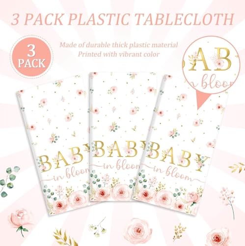 Baby in Bloom Disposable Tablecloths for Baby Showers - 3 Pack