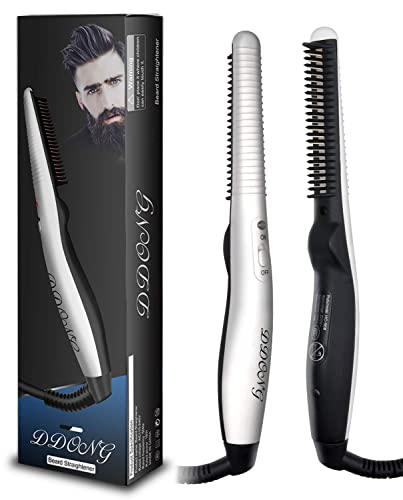 Men's Beard Straightener Comb - Electric Heated Styling Brush, Travel Portable