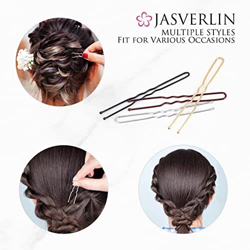 JASVERLIN Silver U Shaped Hair Pins - 100 Pcs 2.4 In Bun Pins