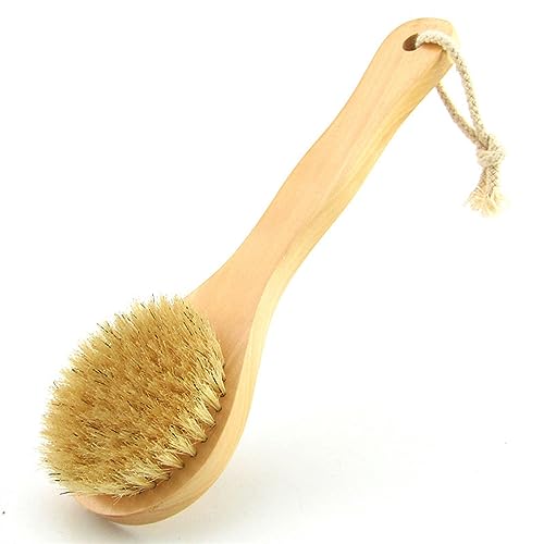 HiKin 9.84 Inch Dry Body Brush with Short Wooden Handle & Natural Bristles