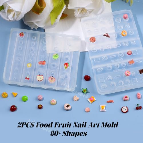 2 Pcs 3D Food & Fruit Silicone Nail Molds for Nail Art
