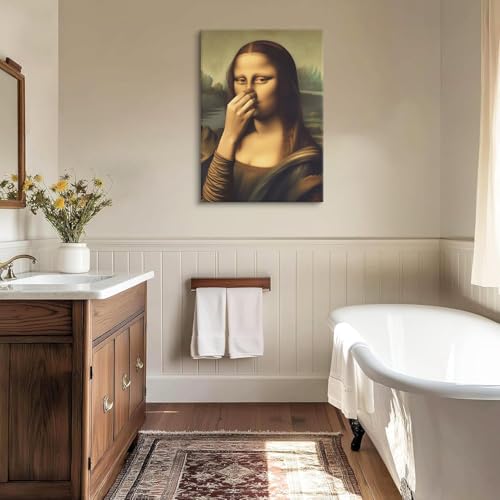 Funny Vintage Mona Lisa Bathroom Wall Art - 8x10 Canvas Print