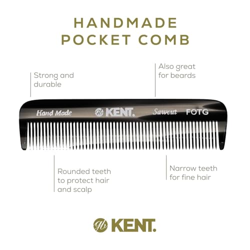 KENT 2 Pack Handmade Pocket Comb for Men, Women & Kids - Fine Tooth Grooming Travel Comb