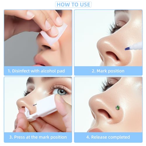 Taojiangyaoyao Nose Piercing Kit - 6 Pieces with 2 Studs & Alcohol Pads (Green+2)
