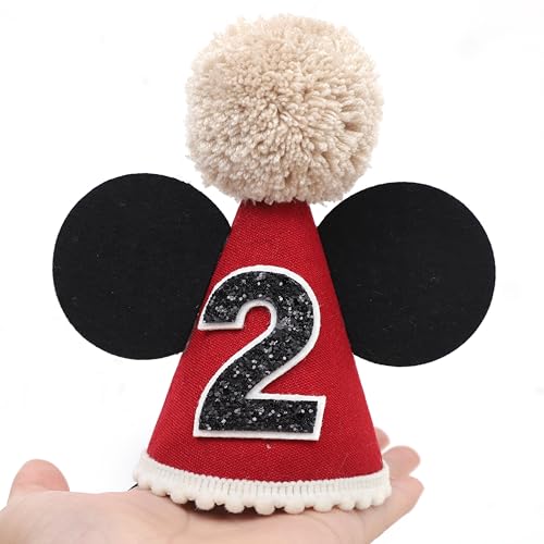 Mouse Birthday Hat for 2nd Birthday - Red & Black Party Hat