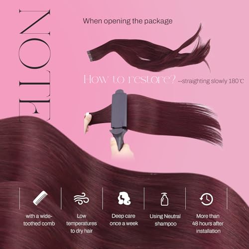 Moresoo Burgundy Red Tape Hair Extensions 10 Inch 20pcs | Remy Human Hair