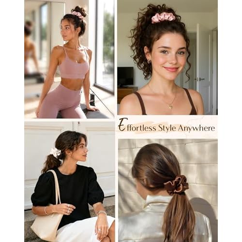 Yanibest 8 Pcs Satin Scrunchies - Silk Scrunchies Ponytail Holders, Soft Satin Hair Ties No Damage, Hair Accessories for Women