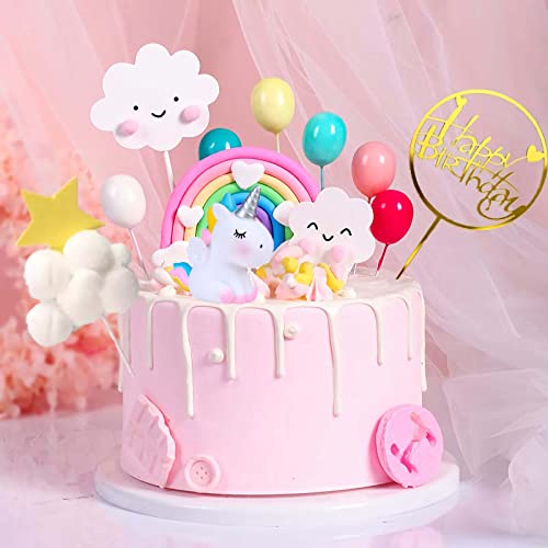 Unicorn Cake Topper Set - 15pcs Rainbow Birthday Decorations