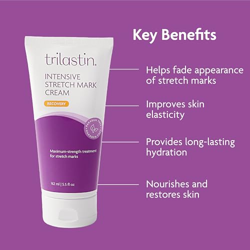 TriLASTIN Stretch Mark Cream ? Collagen & Elastin Support Body Cream with Niacinamide, Vitamin C & Vitamin E ? Hydrating Stretch Mark Lotion for Belly, Hips & Thighs ? Unscented - 5.5 oz