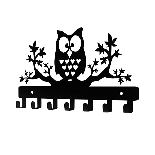 Owl Wall Mounted Key Holder with 7 Metal Hooks - Nature Decor