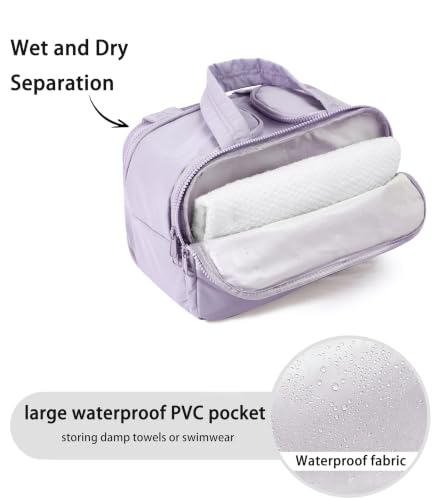 BUZFOWU Light Purple Travel Toiletry Bag for Women - Large Cosmetic Organizer with Wet-Dry Separation, Multi-Pocket & Carry Handle