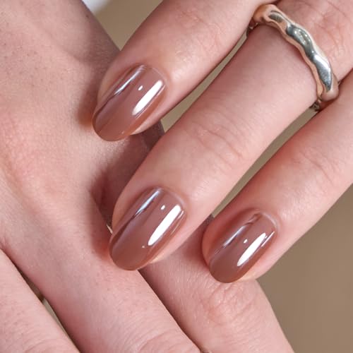 CurvLife Taupe Glow Short Oval Press-On Nails - Soft Gel