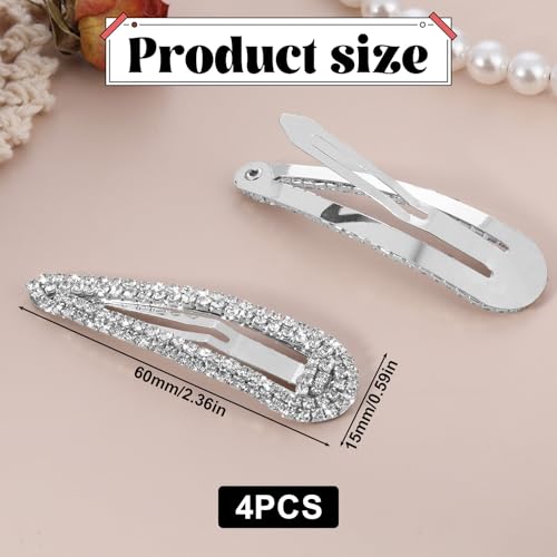EupHHonycs 4Pcs Silver Rhinestone Duckbill Hair Clips – Water Drop Crystal Hair Barrettes