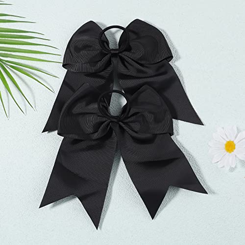 8 Inch Cheer Hair Bows - 2 Pack Large Bows for Girls with Ponytail Holder