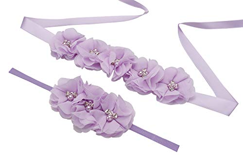 Maternity Flower Sash and Headband Set for Baby Shower and Weddings