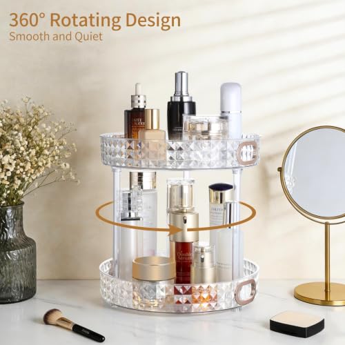 HsaExtriva 2-Tier 360 Rotating Perfume Organizer, Clear Diamond Vanity Tray