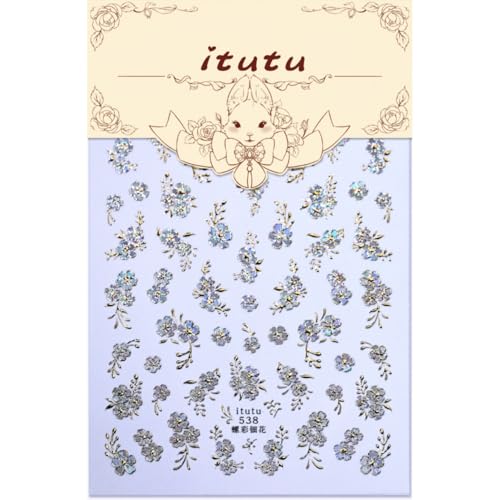 Sevgob Color A18 5D Gold Silver Floral Nail Stickers Embossed Decals for DIY Manicure