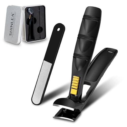 SHINLEA Black Nail Clippers for Seniors, Thick Toenails, Wide Jaw & Long Handles, Catcher