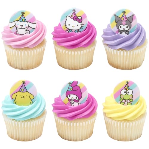Hello Kitty Cupcake Rings - 24 Pack of Colorful Toppers