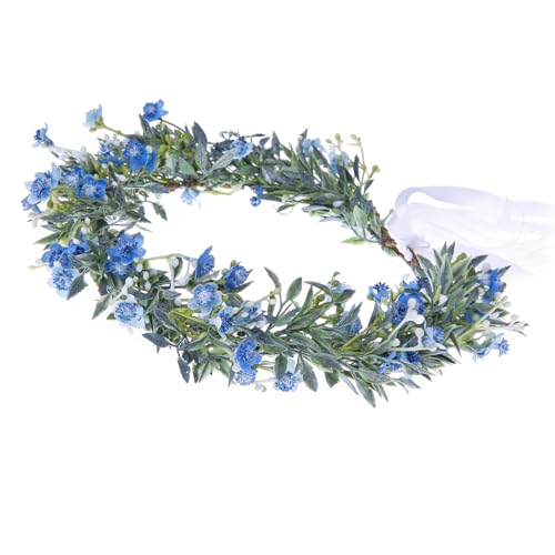 Blue Floral Crown Headband - Adjustable Handmade Wedding Flower Wreath