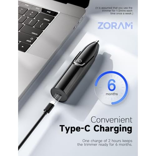 ZORAMI Rechargeable Ear and Nose Hair Trimmer - 2026 Professional Painless Eyebrow & Facial Hair Trimmer for Men Women, Powerful Motor and Dual-Edge Blades for Smoother Cutting Black