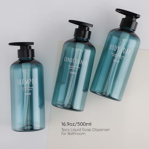 Segbeauty 16oz Shampoo Bottles with Pump - 3 Pack Blue